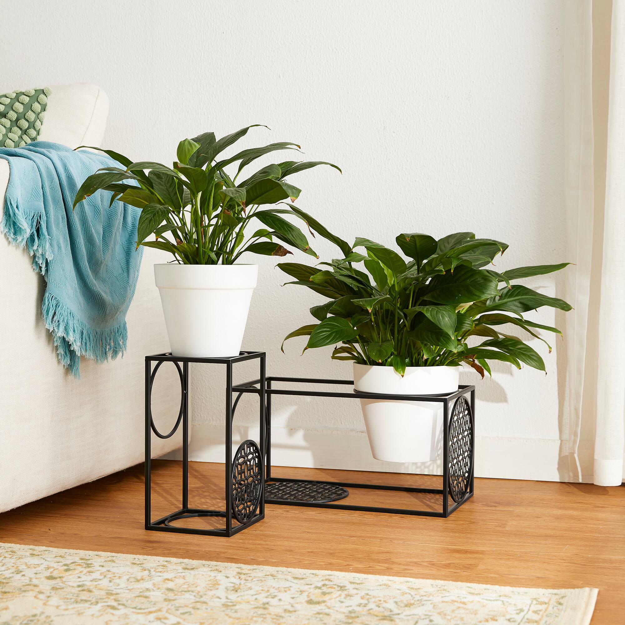 Glitzhome® Black Metal Wire Rectangular Nesting Planter Stand Set